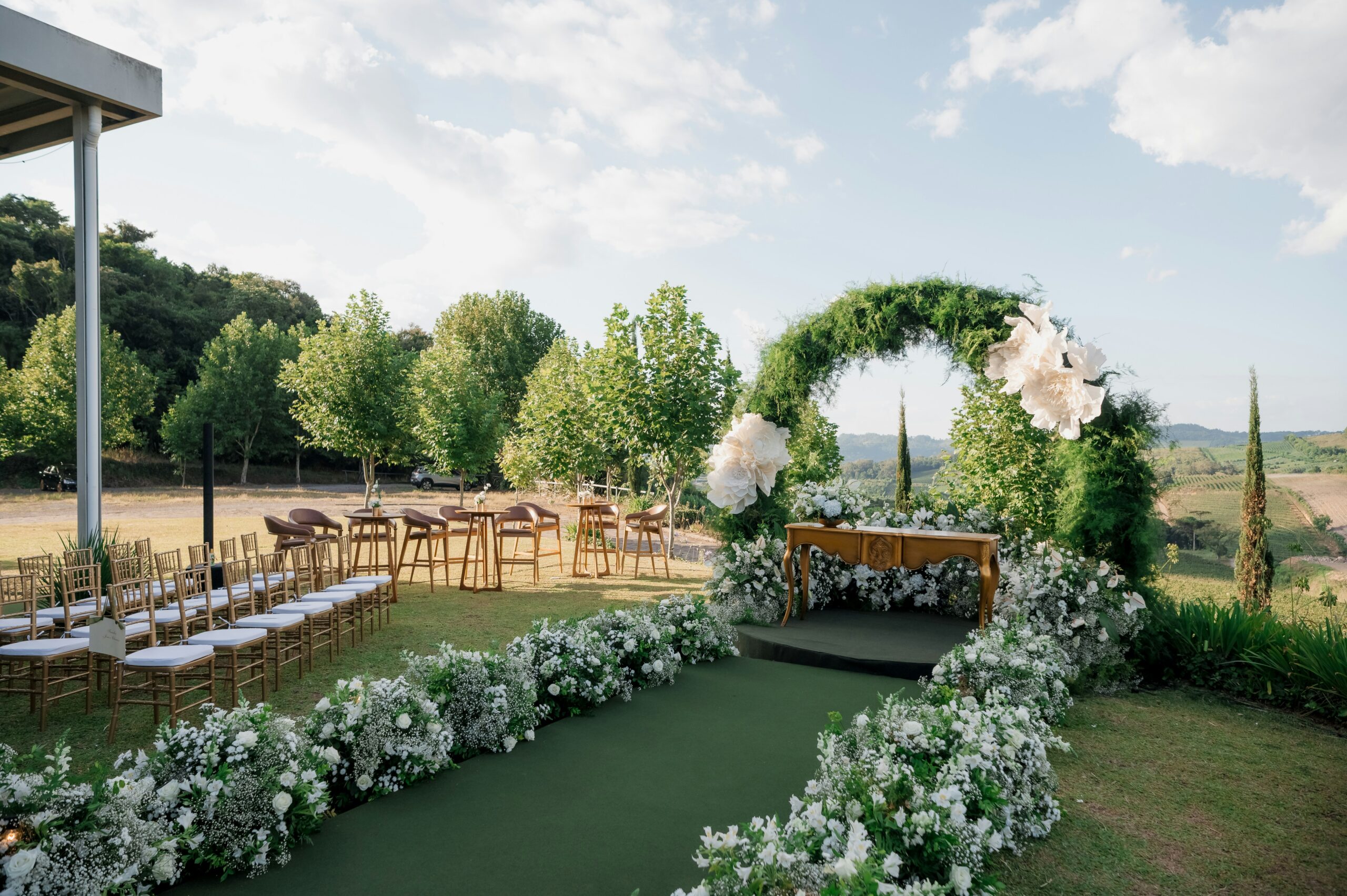 Wedding couple by mountain lake